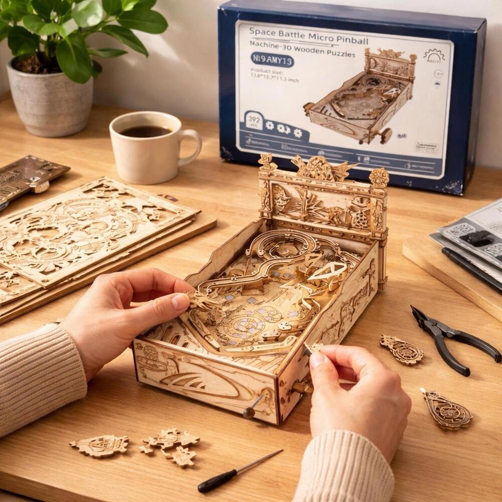 3D Wooden Pinball Machine Model Kit Space Battle Micro Pinball 392pcs DIY